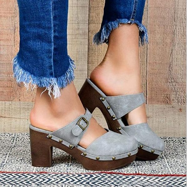 sandals party shoes woman waterproof summer high heels slippers women vintage pu slides zapatos mujer chaussure femme sa0830, Black